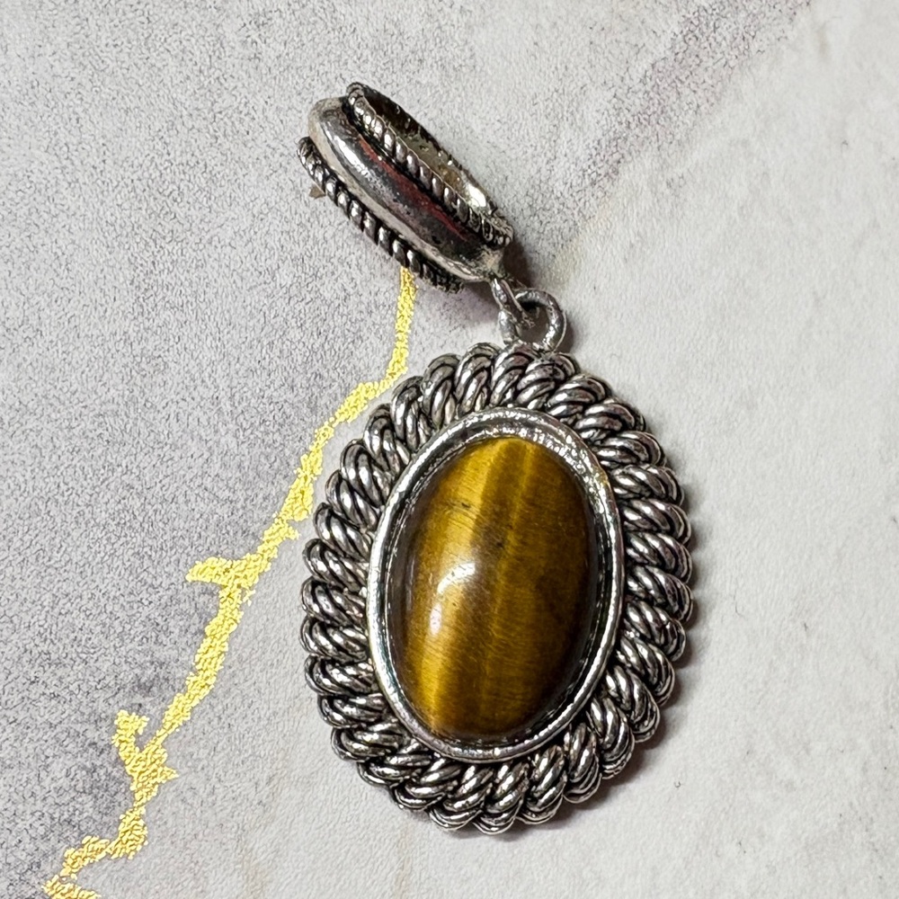 Avon Silver Necklace with Brown Pendant